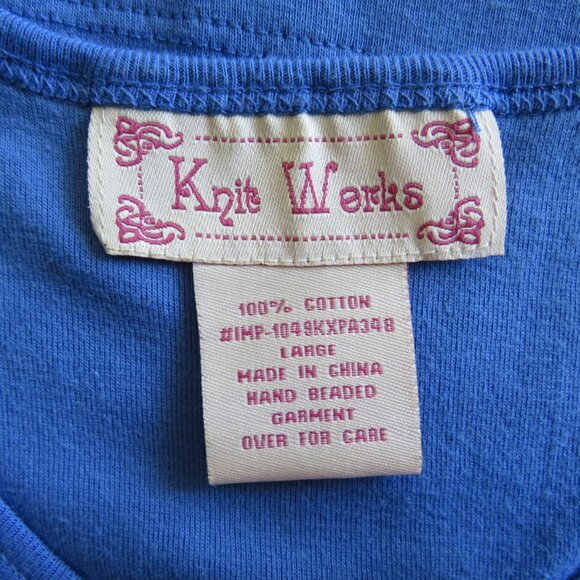 Knit Works Blue Sequin Beads Butterfly Sleeveless Women’s Summer Top size L - Picture 5 of 6